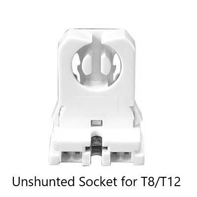 An unshunted socket for T8/T12 lamps