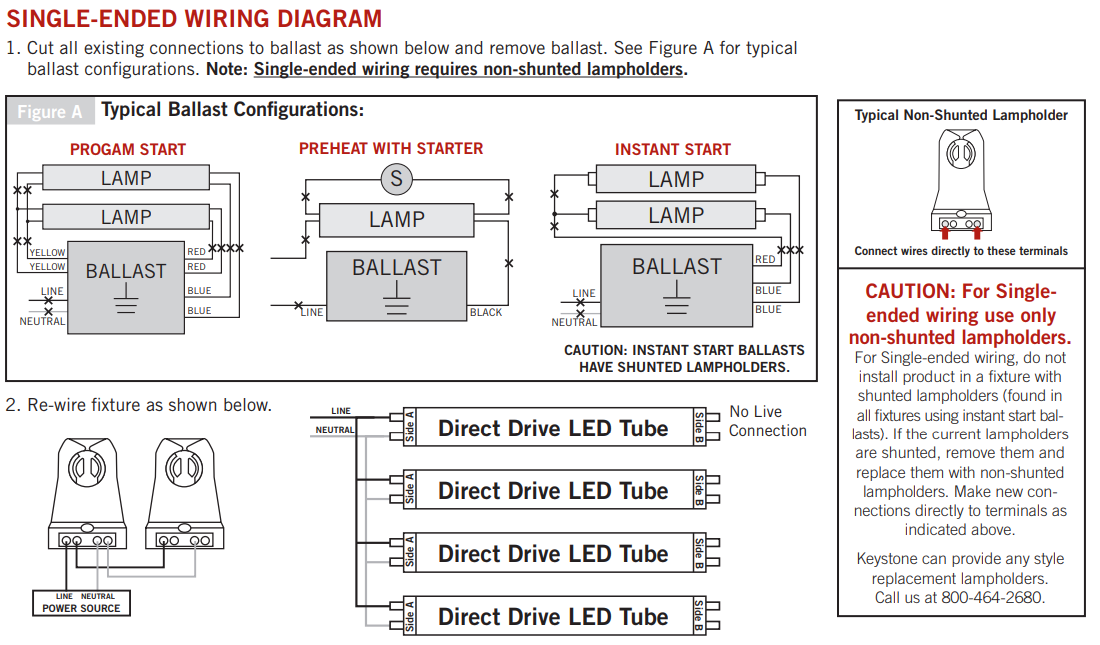 Wiring diagram for single-ended Type-B LED retrofits