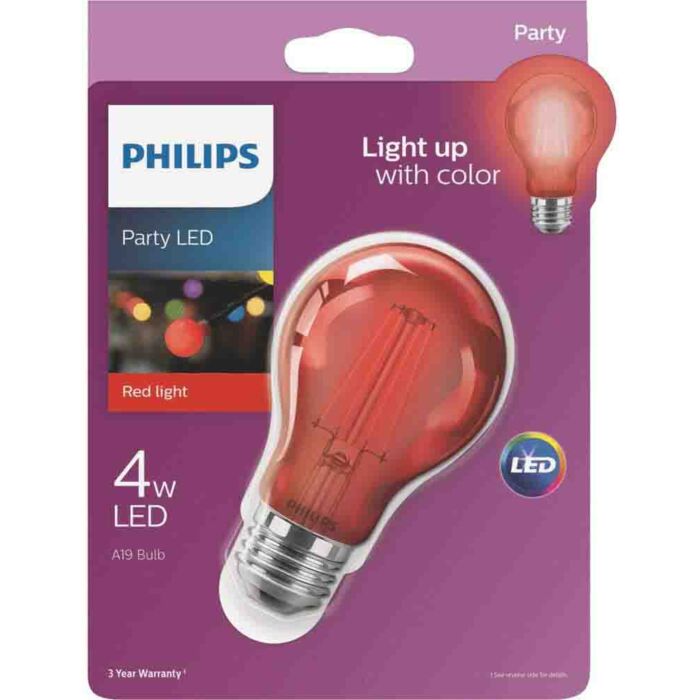 Philips 538207 A19 LED Bulb - 4A19/LED/RED/G/E26/ND 6/1BC 120V - Obsolete Limited Inventory