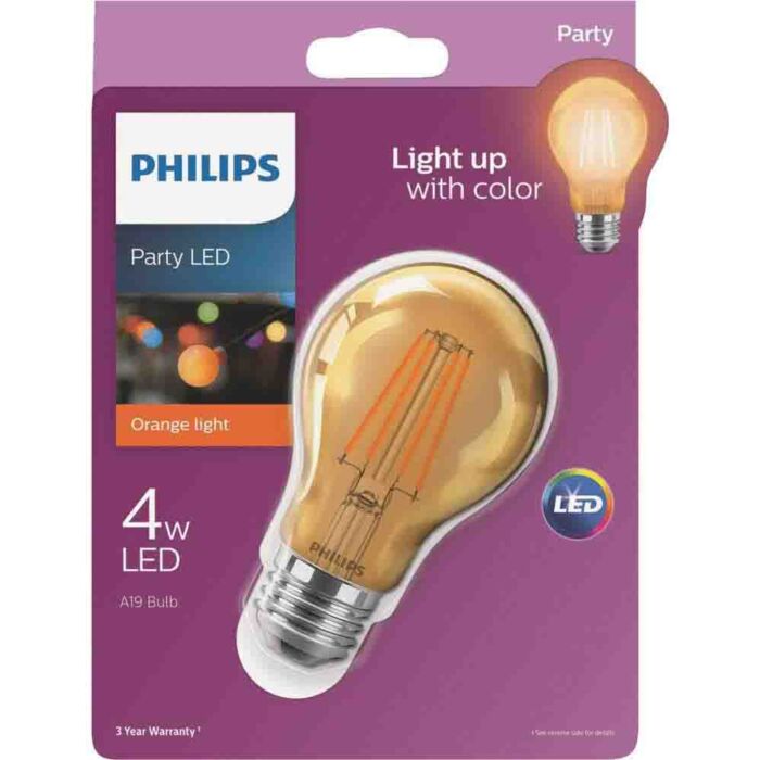 Philips 538215 A19 LED Bulb - 4A19/LED/ORANGE/G/E26/ND 6/1BC 120V