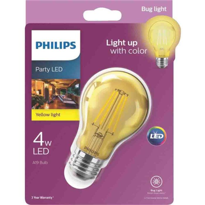 Philips 538223 A19 LED Bulb - 4A19/LED/YELLOW/G/E26/ND 6/1BC 120V