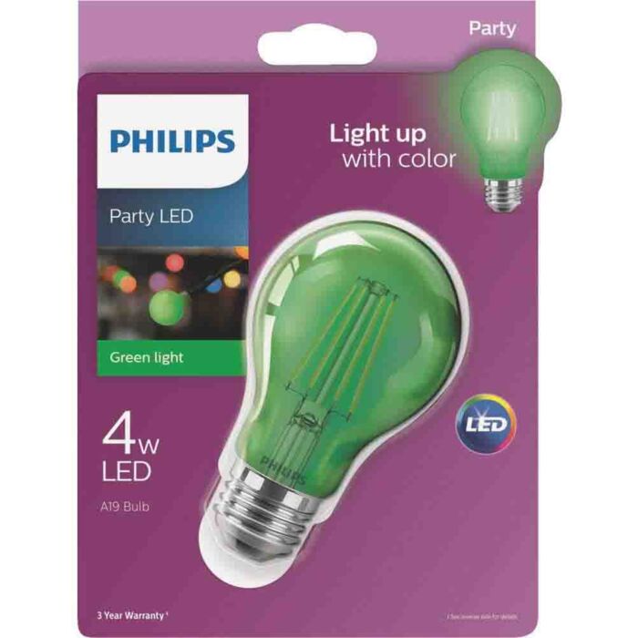 Philips 538249 A19 LED Bulb - 4A19/LED/GREEN/G/E26/ND 6/1BC 120V
