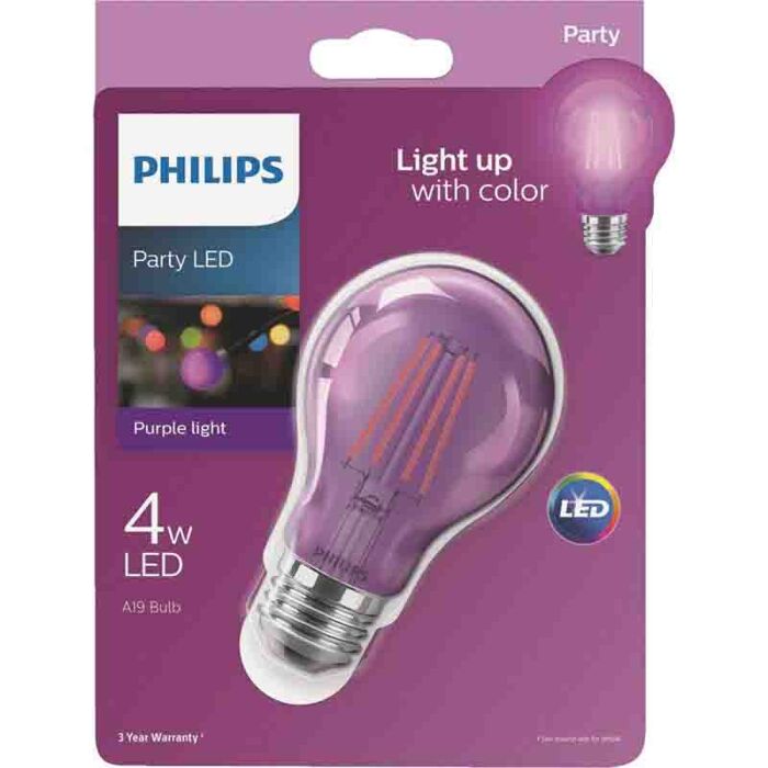 Philips 538256 A19 LED Bulb - 4A19/LED/PURPLE/G/E26/ND 6/1BC 120V