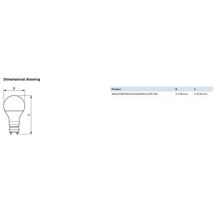Philips 558684 16A21/PER/930/P/GU24/DIM 4/1FB T20 A21 bulb
