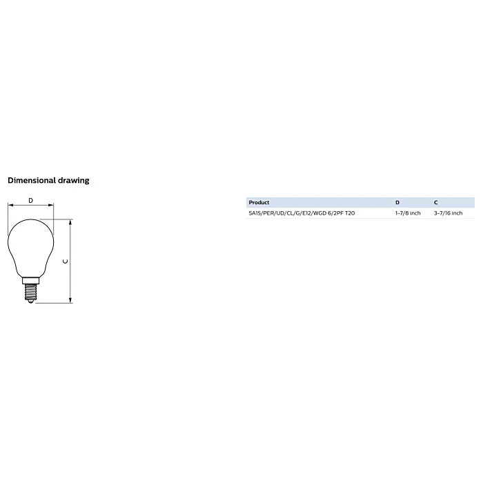 Philips 564450 - 5A15/PER/UD/CL/G/E12/WGD 6/2PF T20 A15 LED Bulb