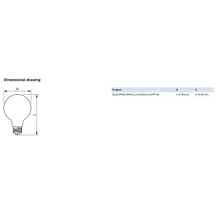 Philips 564914 5G25/PER/UD50/CL/G/E26/D 4/2PFT20 G25 bulb