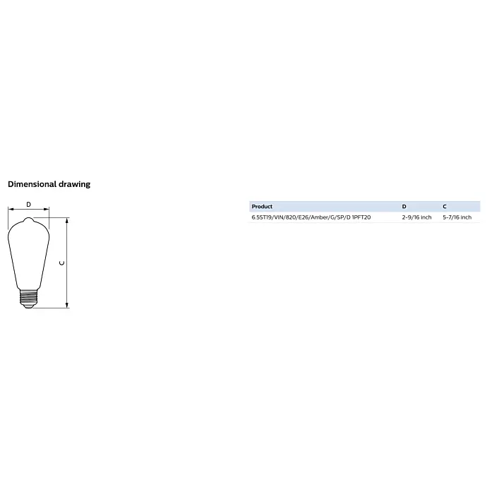 Philips 565622 6.5ST19/VIN/820/E26/Amber/G/SP/D 1PFT20 ST19 bulb