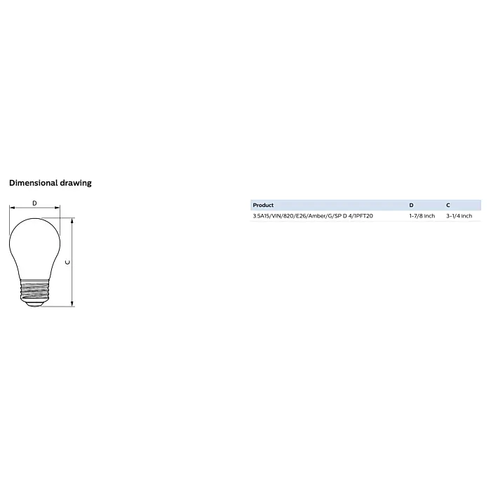 Philips 565655 3.5A15/VIN/820/E26/Amber/G/SP D 4/1PFT20 A15 bulb