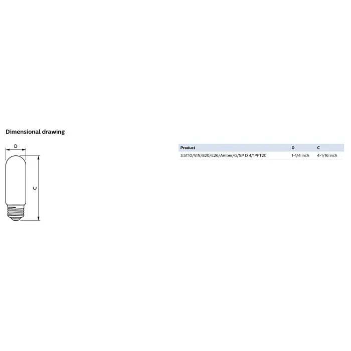 Philips 565671 3.5T10/VIN/820/E26/Amber/G/SP D 4/1PFT20 T10 bulb
