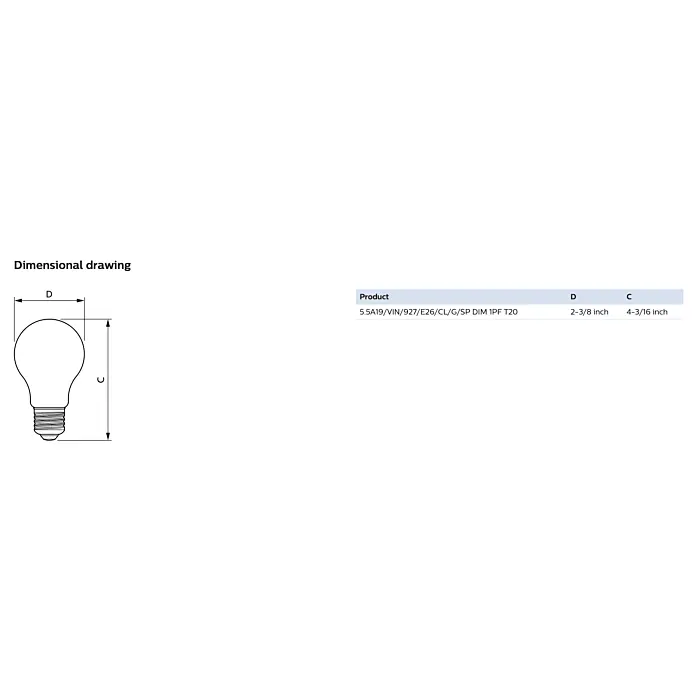 Philips 565788 5.5A19/VIN/927/E26/CL/G/SP DIM 1PF T20 A19 bulb