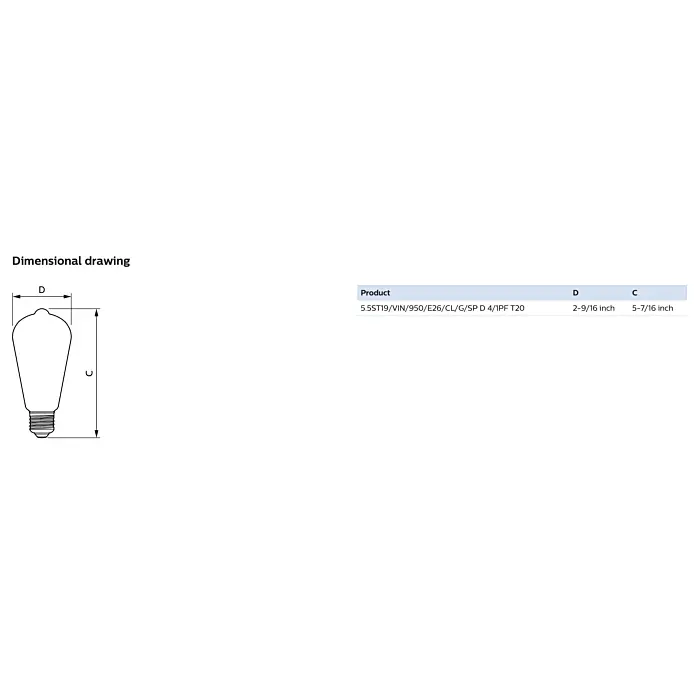 Philips 565812 5.5ST19/VIN/950/E26/CL/G/SP D 4/1PF T20 ST19 bulb