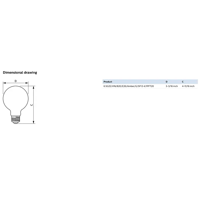 Philips 565887 6.5G25/VIN/820/E26/Amber/G/SP D 4/1PFT20 G25 bulb