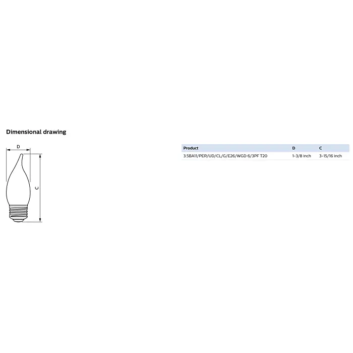 Philips 566679 3.5BA11/PER/UD/CL/G/E26/WGD 6/3PF T20 BA11 bulb