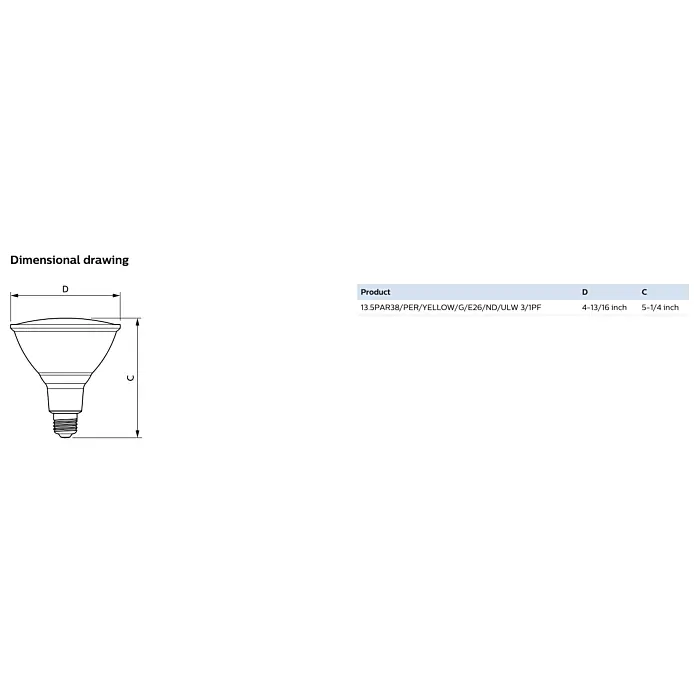Philips 568279 13.5PAR38/PER/YELLOW/G/E26/ND/ULW 3/1PF PAR38 bulb