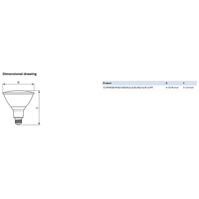 Philips 568287 13.5PAR38/PER/GREEN/G/E26/ND/ULW 3/1PF PAR38 bulb
