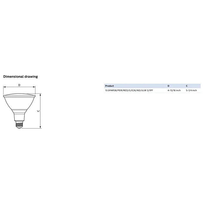 Philips 568295 13.5PAR38/PER/RED/G/E26/ND/ULW 3/1PF PAR38 bulb