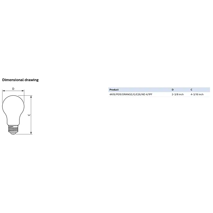 Philips 568840 4A19/PER/ORANGE/G/E26/ND 4/1PF A19 bulb