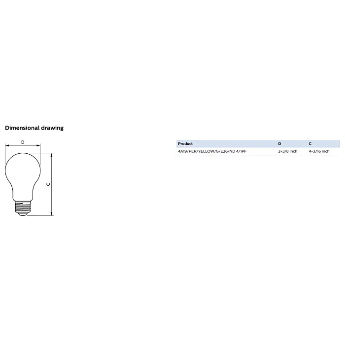 Philips 568857 4A19/PER/YELLOW/G/E26/ND 4/1PF A19 bulb