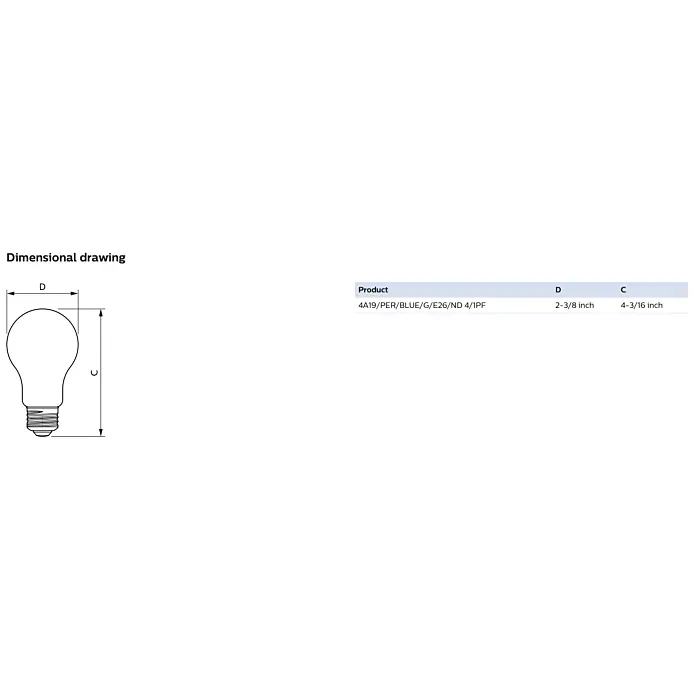 Philips 568865 4A19/PER/BLUE/G/E26/ND 4/1PF A19 bulb