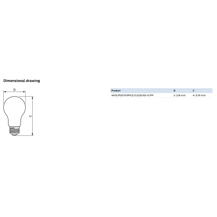 Philips 568881 4A19/PER/PURPLE/G/E26/ND 4/1PF A19 bulb