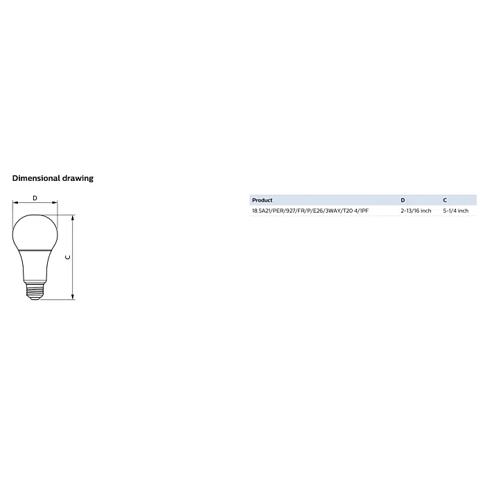 Philips 571521 18.5A21/PER/927/FR/P/E26/3WAY/T20 4/1PF A21 bulb
