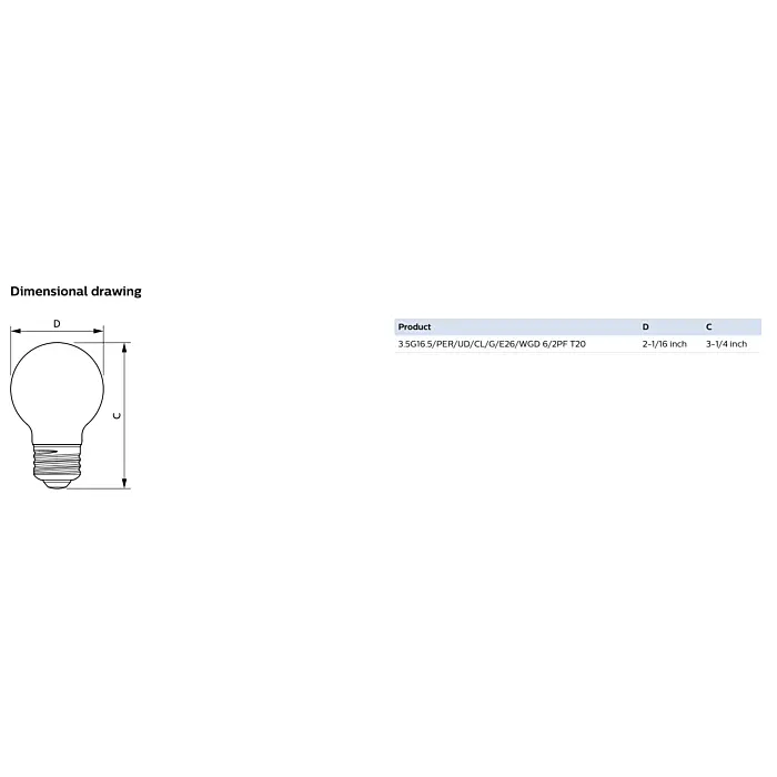 Philips 573295 3.5G16.5/PER/UD/CL/G/E26/WGD 6/2PF T20 G16.5 bulb