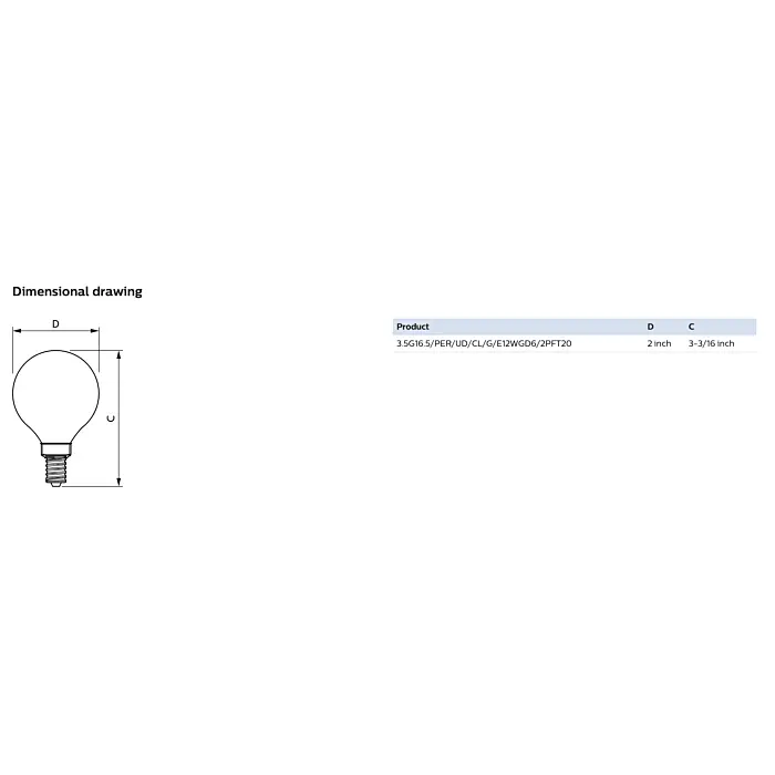 Philips 573303 3.5G16.5/PER/UD/CL/G/E12WGD6/2PFT20 G16.5 bulb