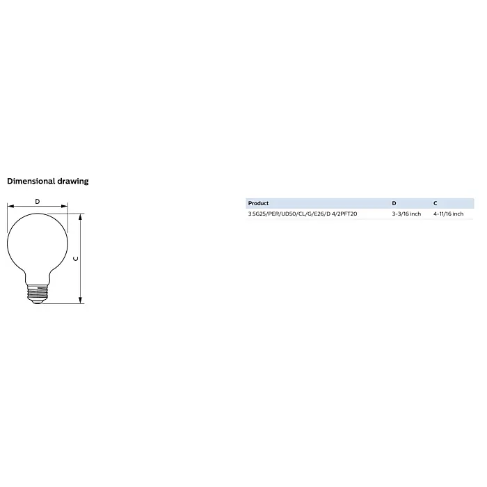 Philips 573337 3.5G25/PER/UD50/CL/G/E26/D 4/2PFT20 G25 bulb