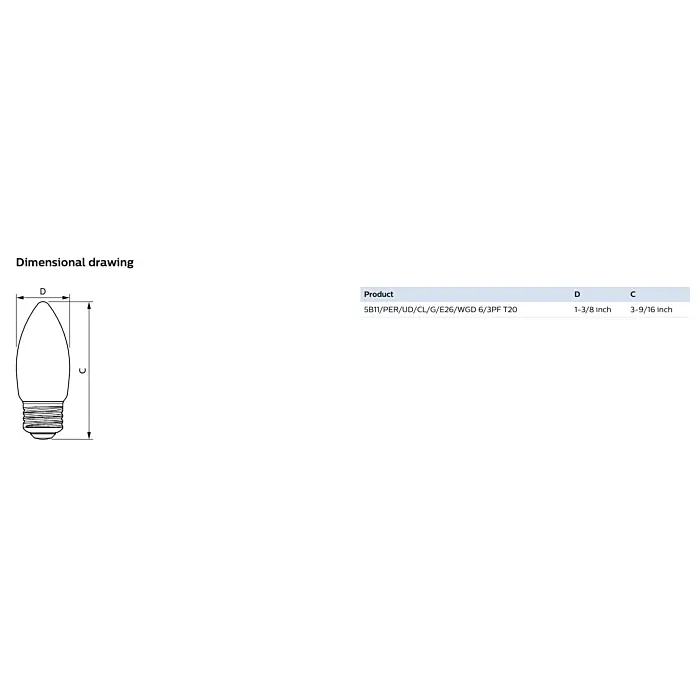 Philips 573378 5B11/PER/UD/CL/G/E26/WGD 6/3PF T20 B11 bulb