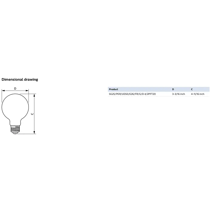 Philips 575217 3.5G25/PER/UD50/E26/FR/G/D 4/2PFT20 G25 bulb