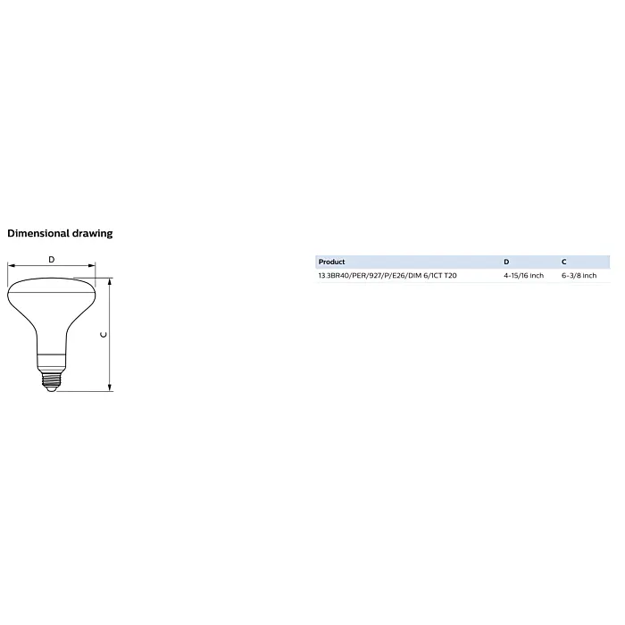 Philips 577858 13.3BR40/PER/927/P/E26/DIM 6/1CT T20 BR40 bulb