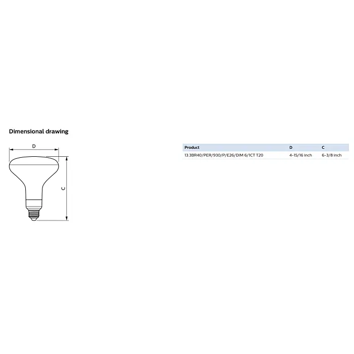 Philips 577866 13.3BR40/PER/930/P/E26/DIM 6/1CT T20 BR40 bulb