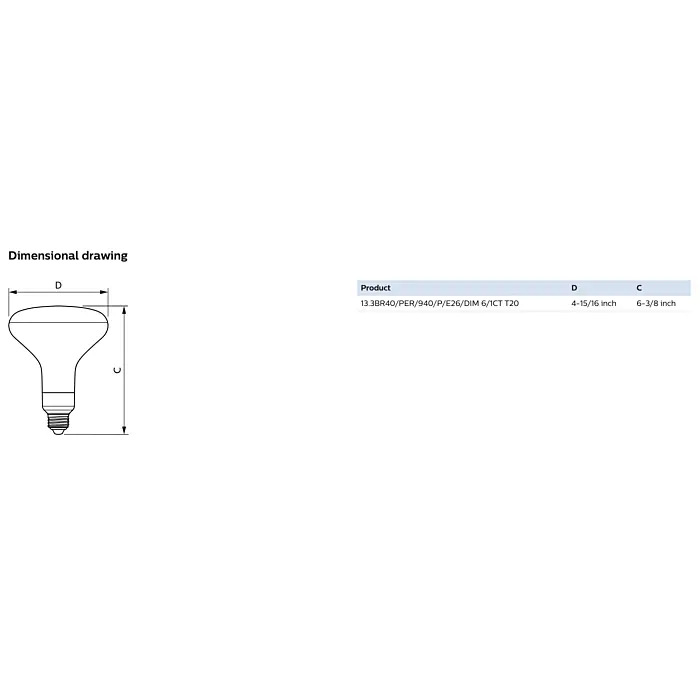 Philips 577874 13.3BR40/PER/940/P/E26/DIM 6/1CT T20 BR40 bulb