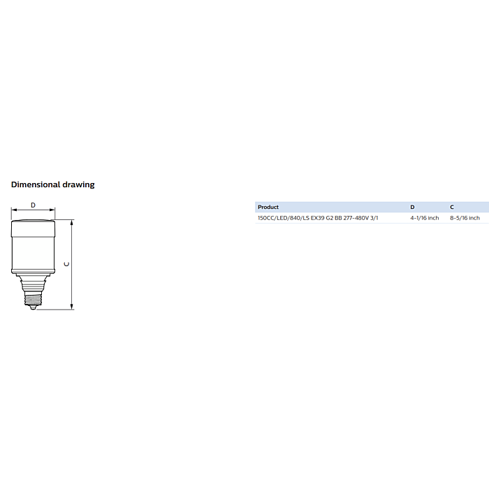 Philips 579037 150CC/LED/850/LS EX39 G2 BB 277-480VV 3/1 Corn Cob