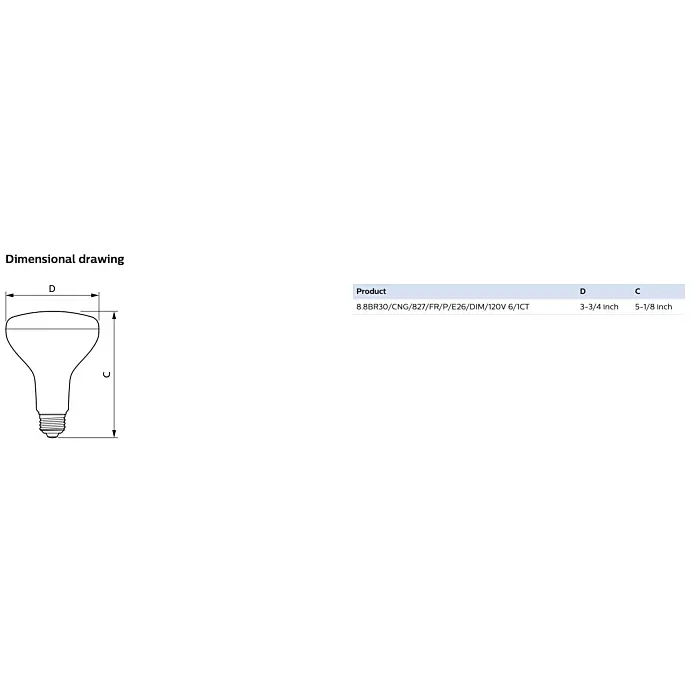 Philips 583583 8.8BR30/CNG/827/FR/P/E26/DIM/120V 6/1CT BR30 bulb