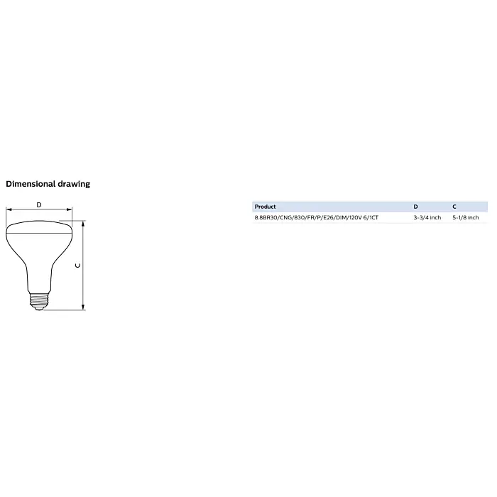 Philips 583591 8.8BR30/CNG/830/FR/P/E26/DIM/120V 6/1CT BR30 bulb