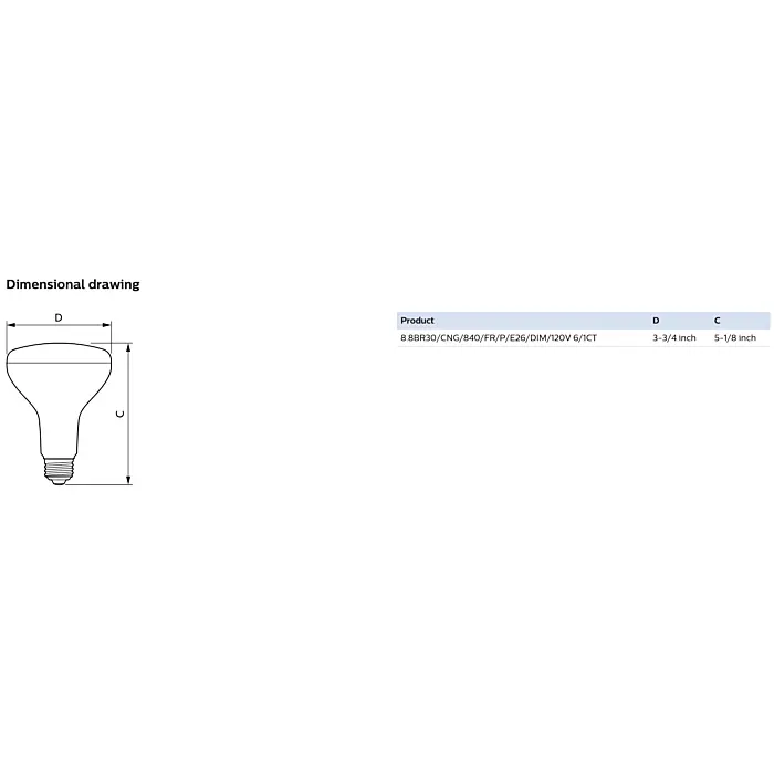 Philips 583609 8.8BR30/CNG/840/FR/P/E26/DIM/120V 6/1CT BR30 bulb