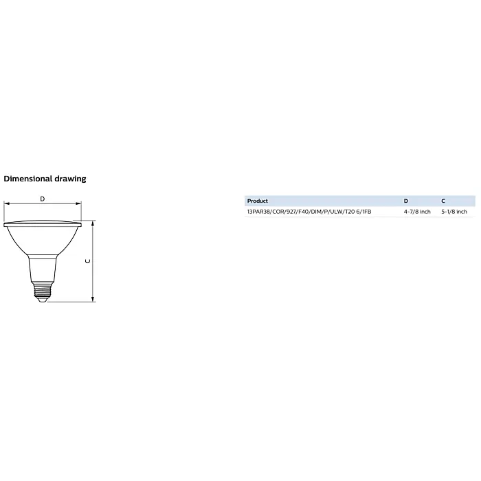 Philips 586123 13PAR38/COR/927/F40/DIM/P/ULW/T20 6/1FB PAR38 bulb