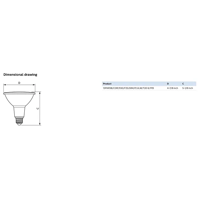 Philips 586131 13PAR38/COR/930/F25/DIM/P/ULW/T20 6/1FB PAR38 bulb