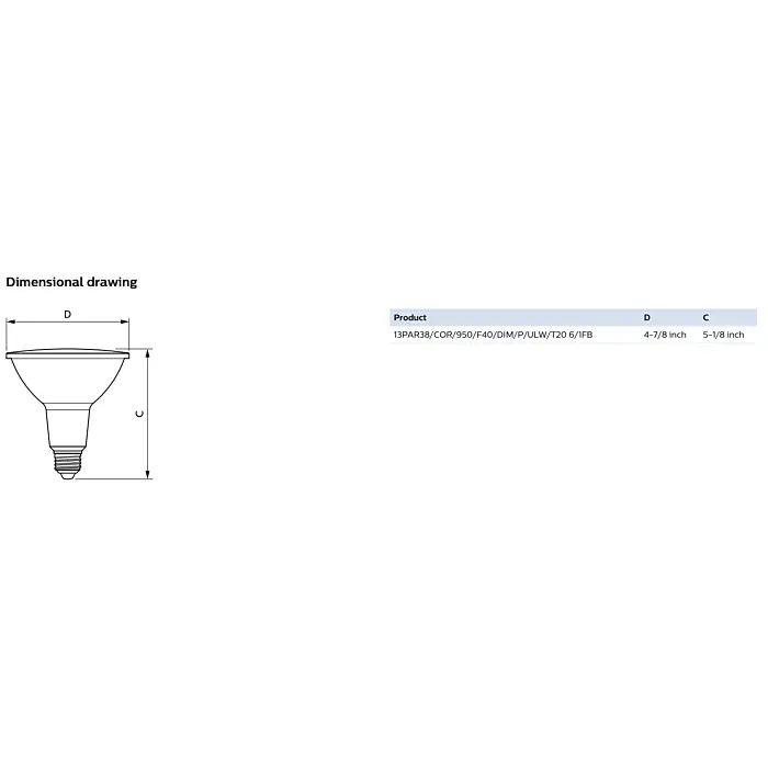 Philips 586180 13PAR38/COR/950/F40/DIM/P/ULW/T20 6/1FB PAR38 bulb
