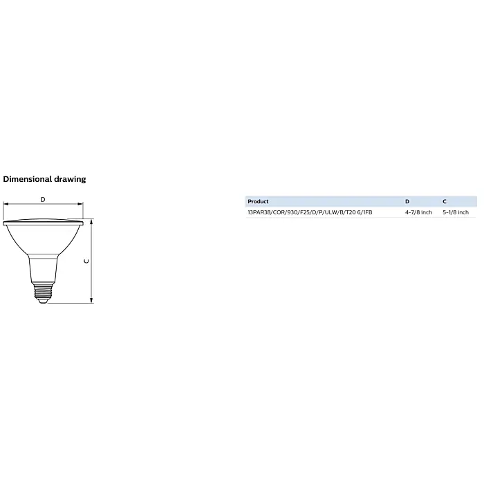 Philips 586198 13PAR38/COR/930/F25/D/P/ULW/B/T20 6/1FB PAR38 bulb