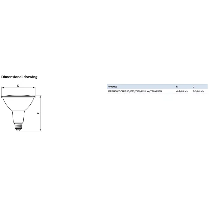 Philips 586206 13PAR38/COR/935/F25/DIM/P/ULW/T20 6/1FB PAR38 bulb