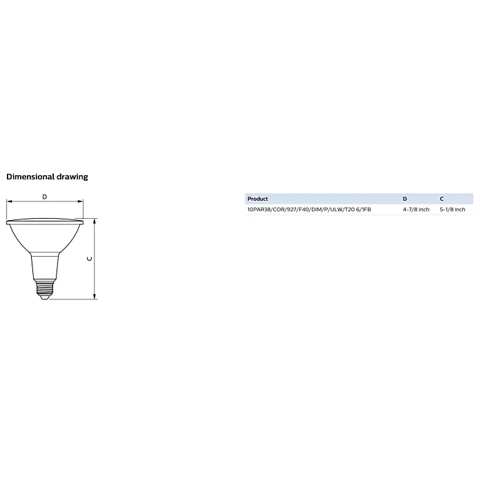 Philips 586222 10PAR38/COR/927/F40/DIM/P/ULW/T20 6/1FB PAR38 bulb