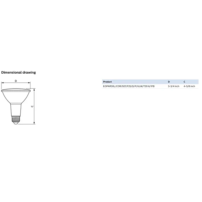 Philips 586263 8.5PAR30L/COR/927/F25/D/P/ULW/T20 6/1FB PAR30L bulb