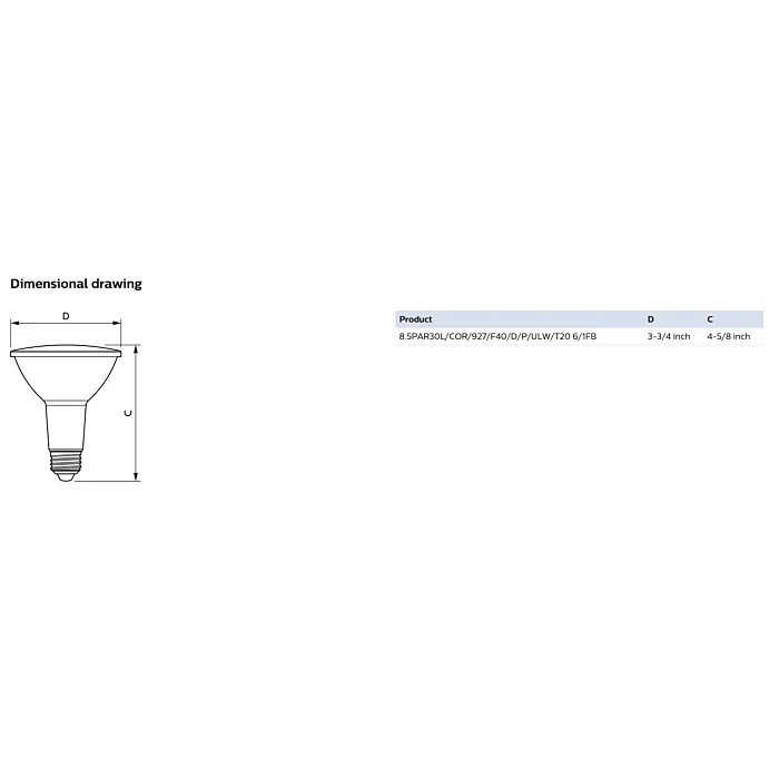 Philips 586271 8.5PAR30L/COR/927/F40/D/P/ULW/T20 6/1FB PAR30L bulb
