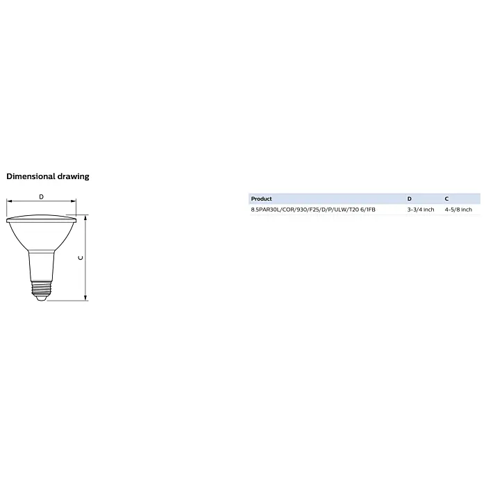 Philips 586289 8.5PAR30L/COR/930/F25/D/P/ULW/T20 6/1FB PAR30L bulb