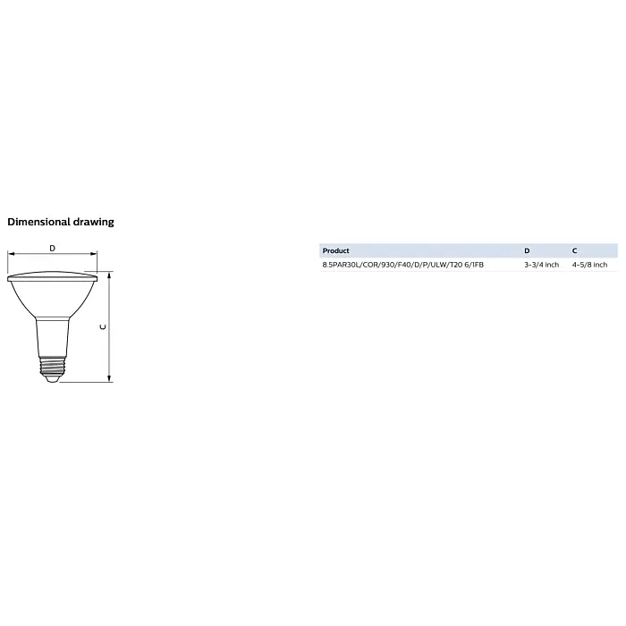 Philips 586297 8.5PAR30L/COR/930/F40/D/P/ULW/T20 6/1FB PAR30L bulb