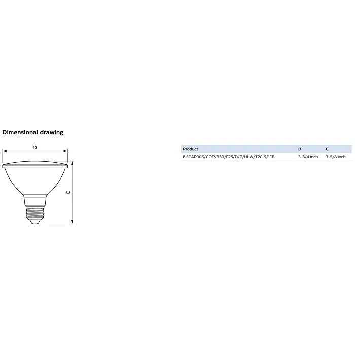 Philips 586321 8.5PAR30S/COR/930/F25/D/P/ULW/T20 6/1FB PAR30S bulb