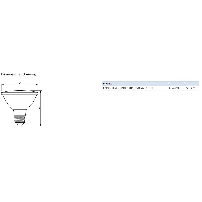 Philips 586339 8.5PAR30S/COR/930/F40/D/P/ULW/T20 6/1FB PAR30S bulb