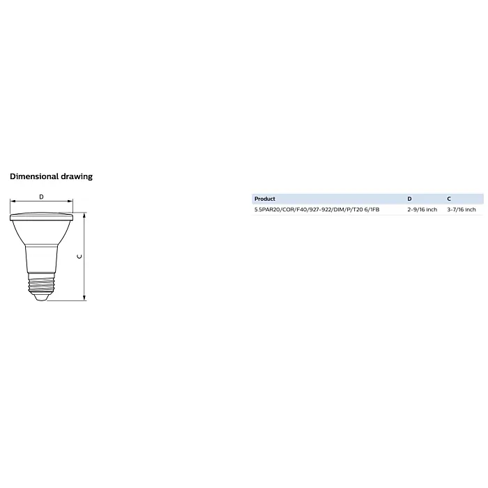 Philips 586362 5.5PAR20/COR/F40/927-922/DIM/P/T20 6/1FB PAR20 bulb
